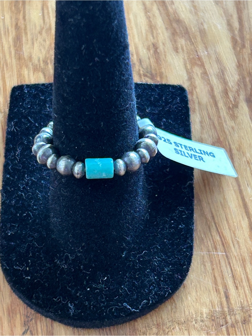 Sterling silver pearls and turquoise stretch ring.